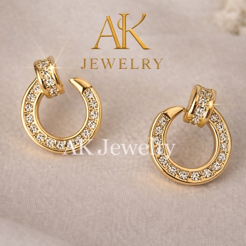 💎LUXURY NAIL EARRINGS GOLD Zircon Diamond Pave Elegant Classy - Picture 2 of 9